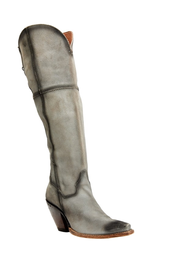 Women's Corsette Over The Knee Fashion Western Boot Snip Toe Light Grey 7 1/2 M US