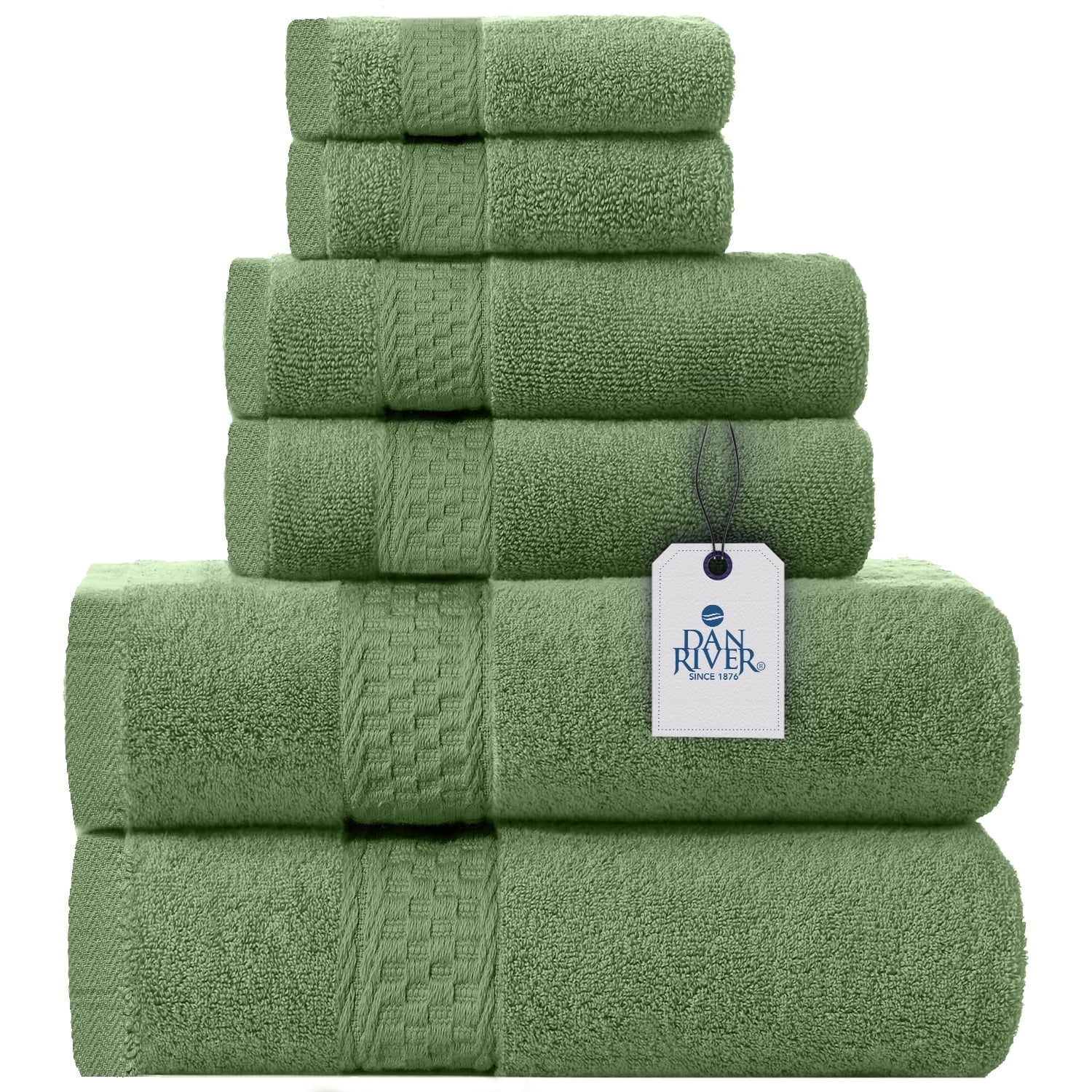 DAN RIVER 100% Cotton Luxury Bath Towel Set of 6 - Sage | 2 Bath Towels ...