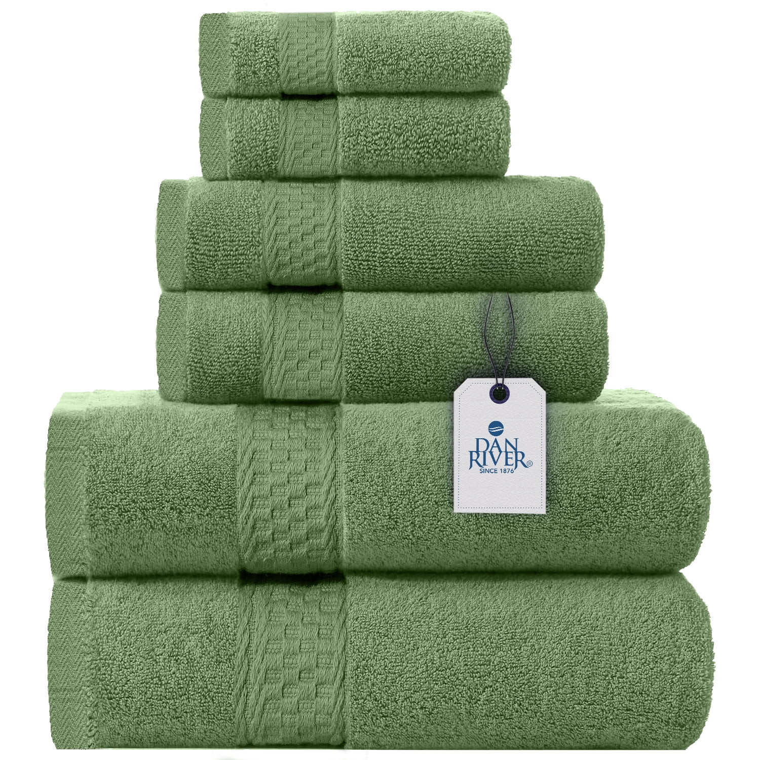 Dan River 100% Cotton 6 Pc Bathroom Towel Set | 2 Oversized Bath Towels ...