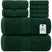 Dan River 100% Cotton 8 Pc Bathroom Towel Set | 2 Oversized Bath Towels 30x52| 2 Hand Towels 16x28| 4 Wash Cloths 12x12| Soft Hunter Green Towel Set | 600 GSM
