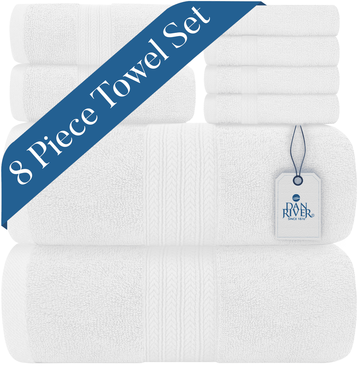DAN RIVER 100% Cotton Luxury Bath Towel Set of 8 - White | 2 Bath Towels, 2 Hand Towels & 4 Wash ...
