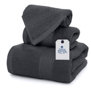 Dan River 3 Piece Towel Set Soft Quick Drying Cotton Bath Towel For Gym, Spa and Bathroom -Charcoal