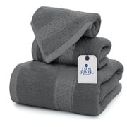 Dan River 3 Piece Towel Set Soft Quick Drying Cotton Bath Towel For Gym, Spa and Bathroom - Gray