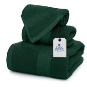 Dan River 3 Piece Towel Set Soft Quick Drying Cotton Bath Towel For Gym, Spa and Bathroom - Hunter Green