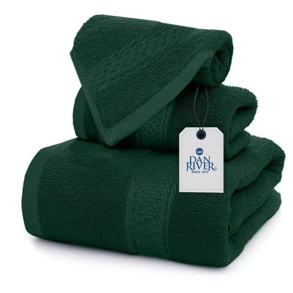 Dan River 3 Piece Towel Set Soft Quick Drying Cotton Bath Towel For Gym, Spa and Bathroom - Hunter Green