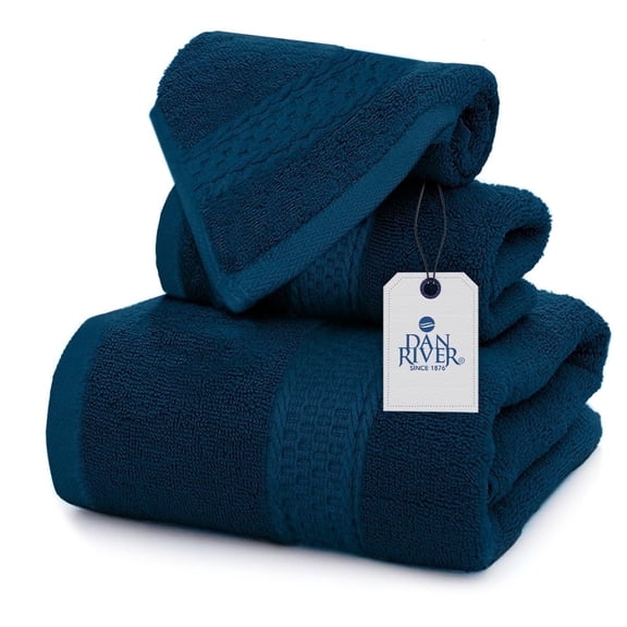 Dan River 3 Piece Towel Set Soft Quick Drying Cotton Bath Towel For Gym, Spa and Bathroom - Opal Blue