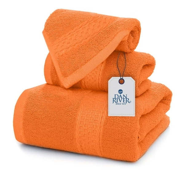 Dan River 3 Piece Towel Set Soft Quick Drying Cotton Bath Towel For Gym, Spa and Bathroom - Orange