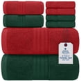 thumbnail image 1 of Dan River Bath Towel 8-Piece Set Soft Quick Drying Cotton Towels for Christmas Gym, Spa & Bathroom Festive Holiday Comfort - Green/ Red, 1 of 12