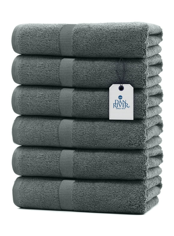 Dan River 100% Cotton Bath Towel Set Pack of 6| Soft Large Bath Towel| Highly Absorbent| Daily Usage Bath Towel| Ideal for Pool Home Gym Spa Hotel| Gray Towel Set| Bath Towel Set 24x48 in| 450 GSM