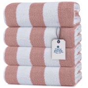 DAN RIVER 100% Cotton Cabana Stripe Oversized Beach Towels Pack of 4 (Dusty Rose/White - 30x60 In) | Quick Dry & Durable Bath Sheets for Pool | Absorbent & Soft Towel for Home, Gym, Travel & Spa