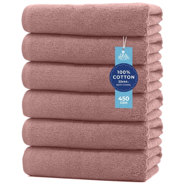 Dan River Bath Towel 6 pack 22x44 in Ultra Soft Quick Drying Cotton Towel - Dusty Rose
