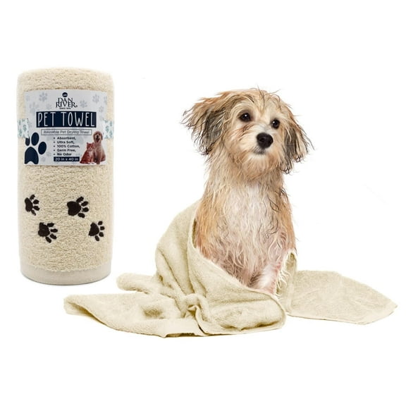 Dan River Dog Towel pack of 1 Soft Absorbent and Fast Drying Cotton Pet Towel - Short Bread, 20x40 in