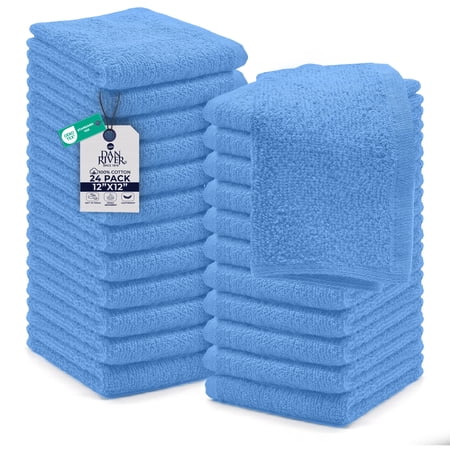 Dan River Washcloths Pack of 24 High-Quality Soft Cotton Absorbent and Multipurpose Wash Clothes for Face & Body - Medium Blue, 12x12in
