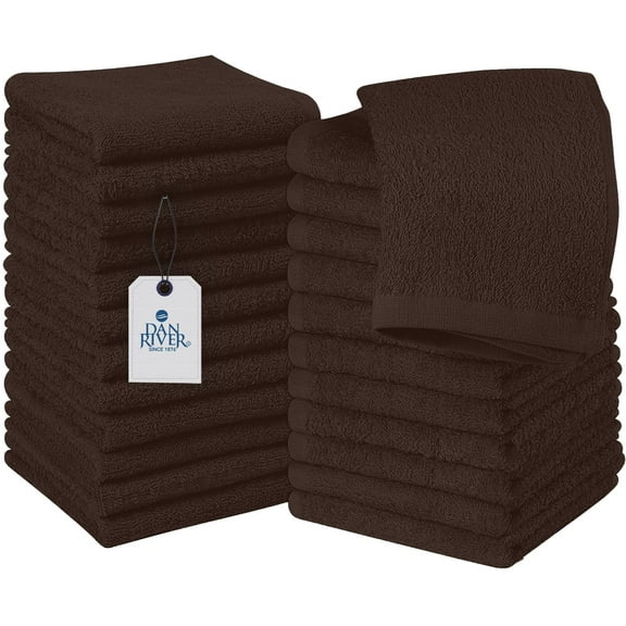 Dan River Washcloths pack of 24 High-Quality Soft Cotton Absorbent and Multipurpose Wash Clothes for Face & Body - Brown, 12x12in