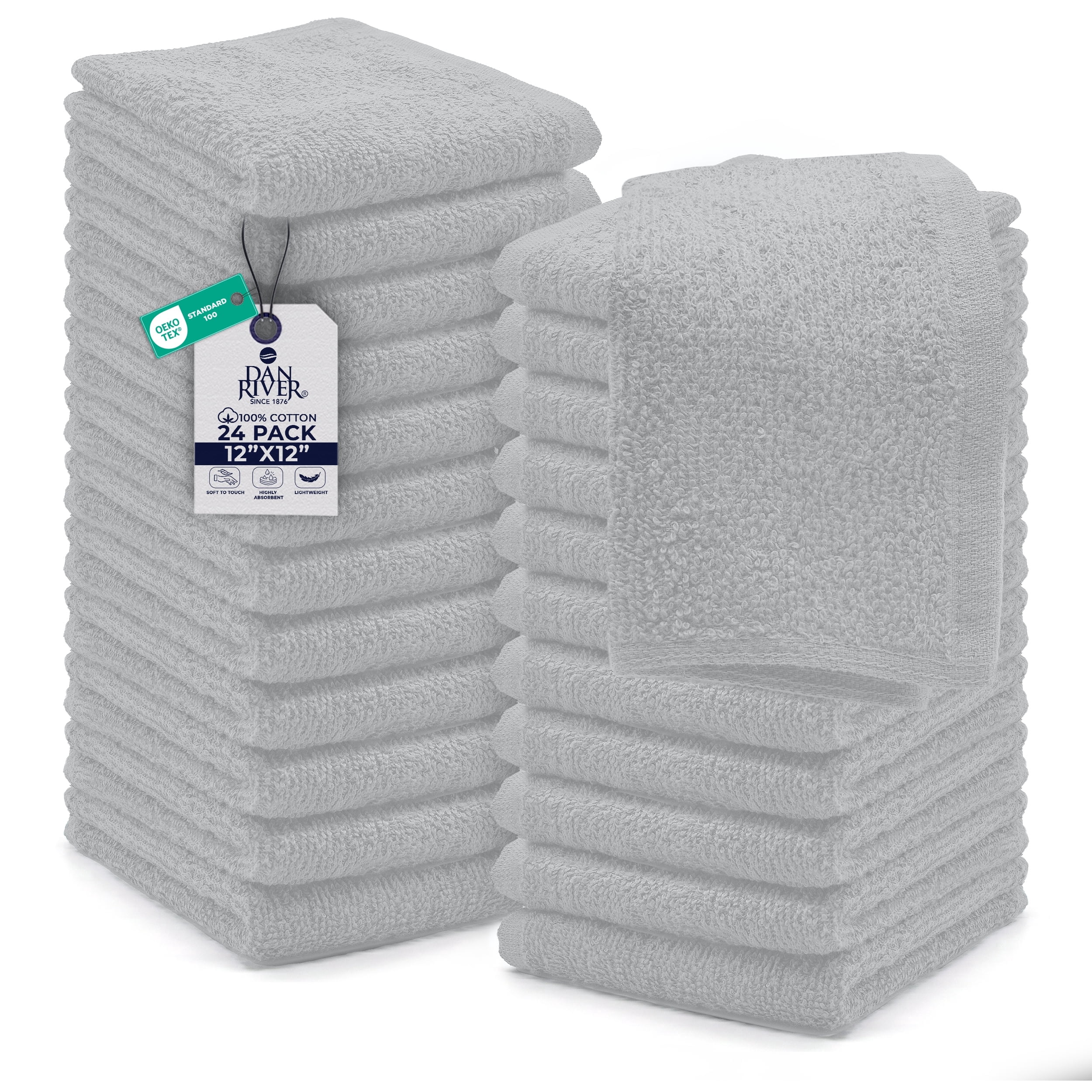 Dan River Cotton Washcloths Pack of 24 Soft Absorbent 12x12 Inch