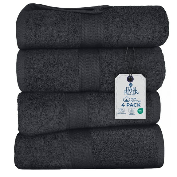 Dan River Bath Towel 4 Pack 27x54 in Ultra Soft Quick Drying Cotton Towel - Charcoal