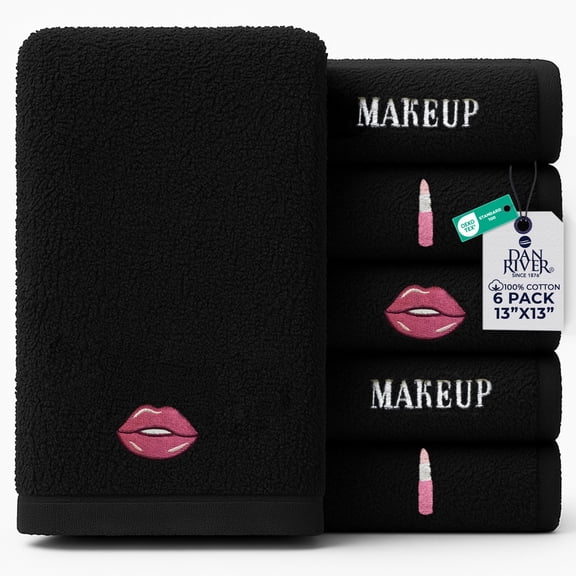 Dan River Makeup Remover Washcloth pack of 6 Soft Reusable Cotton Make up Embroidered Towel - 13X13in