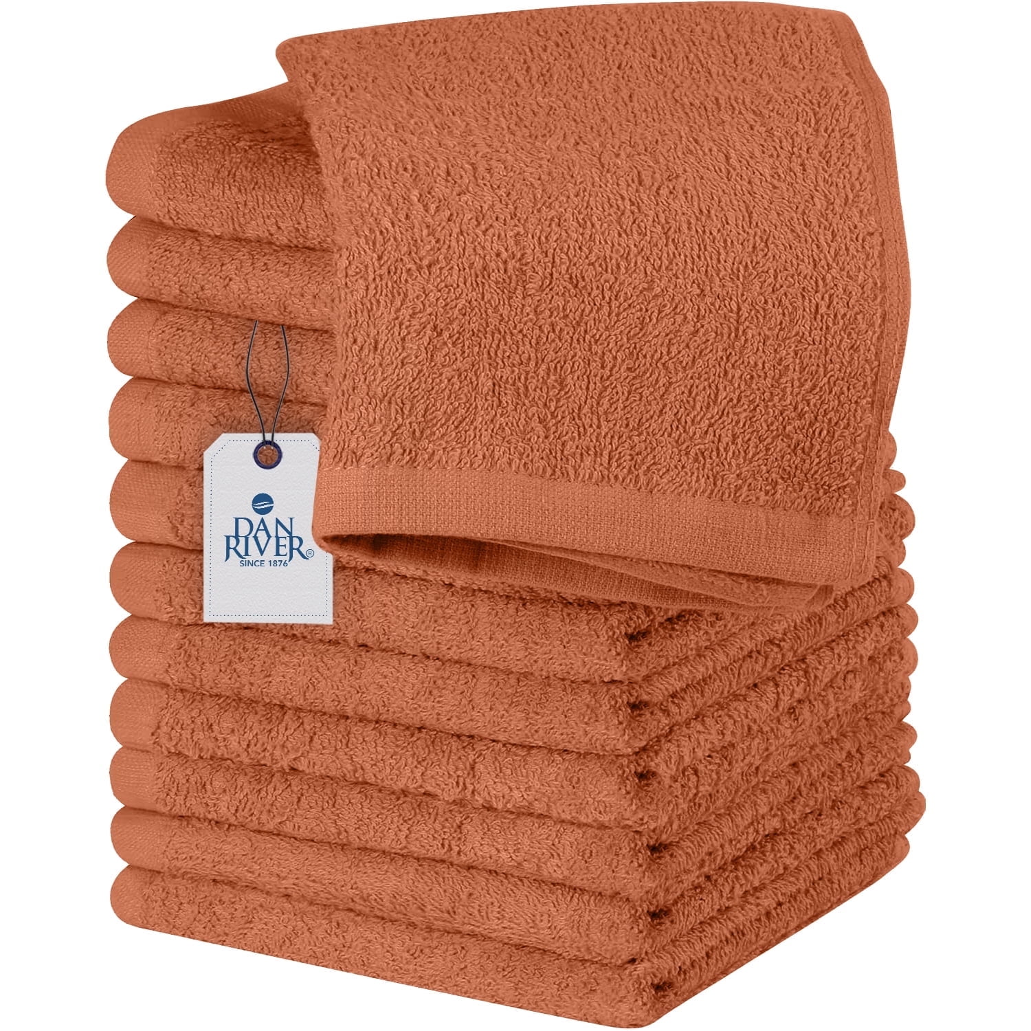 DAN RIVER 100% Cotton Washcloth Pack of 12 (Orange Rust - 12x12 In ...