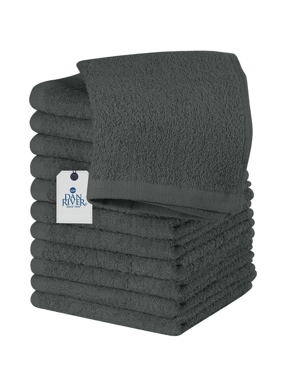 Dan River 100% Cotton Washcloths 12 Pack High-Quality Face and Body Cloth For Personal Use, Kitchen or Cleaning | 12x12 Inches | 400 GSM | Gray