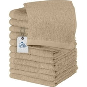 Dan River 100% Cotton Washcloths 12 Pack High-Quality Face and Body Cloth For Personal Use, Kitchen or Cleaning | 12x12 Inches | 400 GSM | Tan