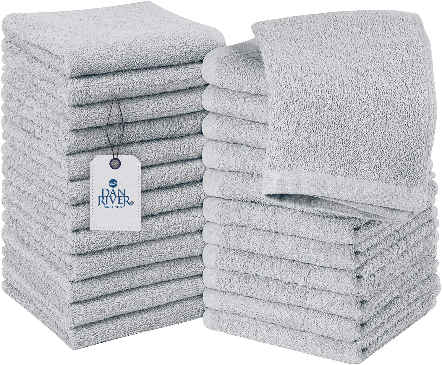 Dan River 100% Cotton Washcloths 24 Pack High-Quality Face and Body Cloth | Towels for Bathroom, Hand, Kitchen, Cleaning | 12x12 In | 400 GSM (Highrise)