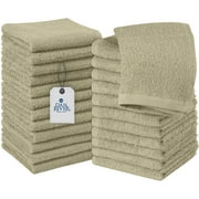 Dan River 100% Cotton Washcloths 24 Pack High-Quality Face and Body Cloth | Towels for Bathroom, Hand, Kitchen, Cleaning | 12x12 In | 400 GSM (Simply Taupe)