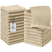 Dan River 100% Cotton Washcloths 24 Pack High-Quality Face and Body Cloth | Towels for Bathroom, Hand, Kitchen, Cleaning | 12x12 In | 400 GSM (Tan)