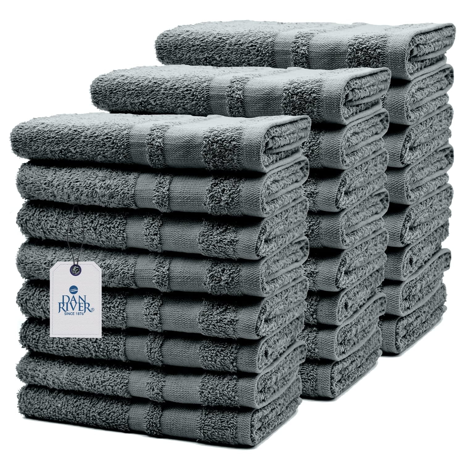 Dan River Soft Absorbent Cotton Salon Towels, Pack of 24, White, 16x26 Inches