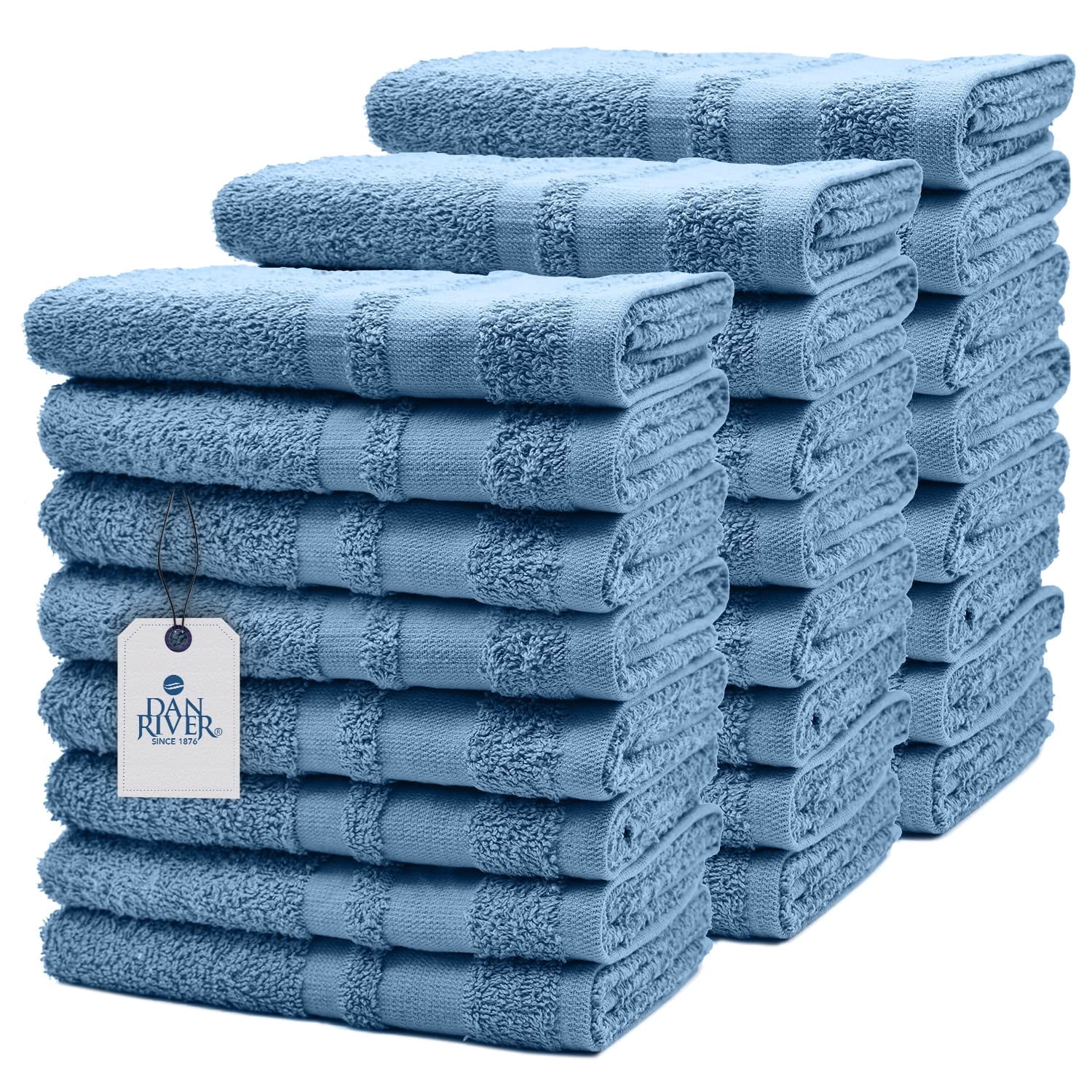 Dan River Cotton Salon Hand Towels, Pack of 24, Highly Absorbent, Quick Drying, White, 16x26 Inches
