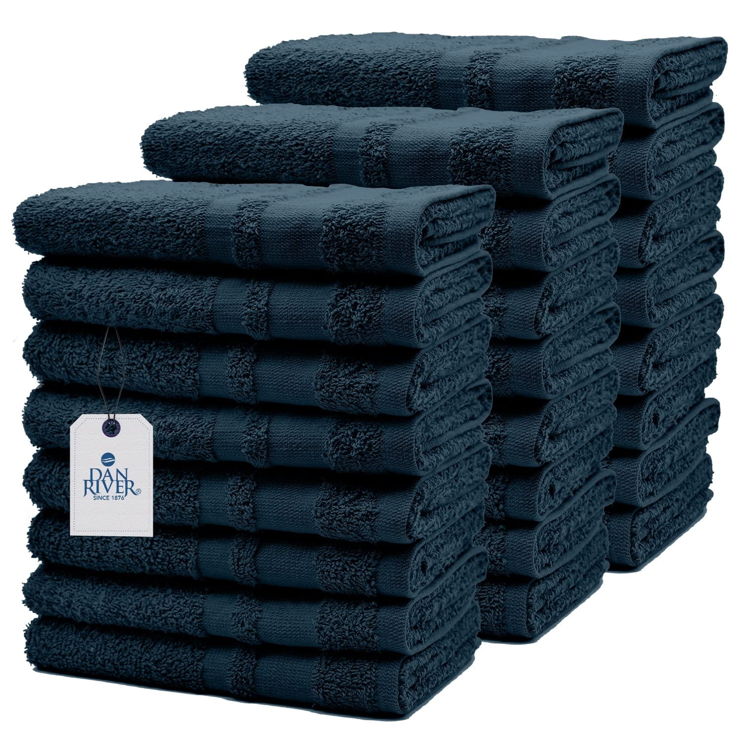 Dan River Salon Towel Pack of 24 Soft Quick Dry Absorbent Cotton Spa hand Towel - Navy 16x26in