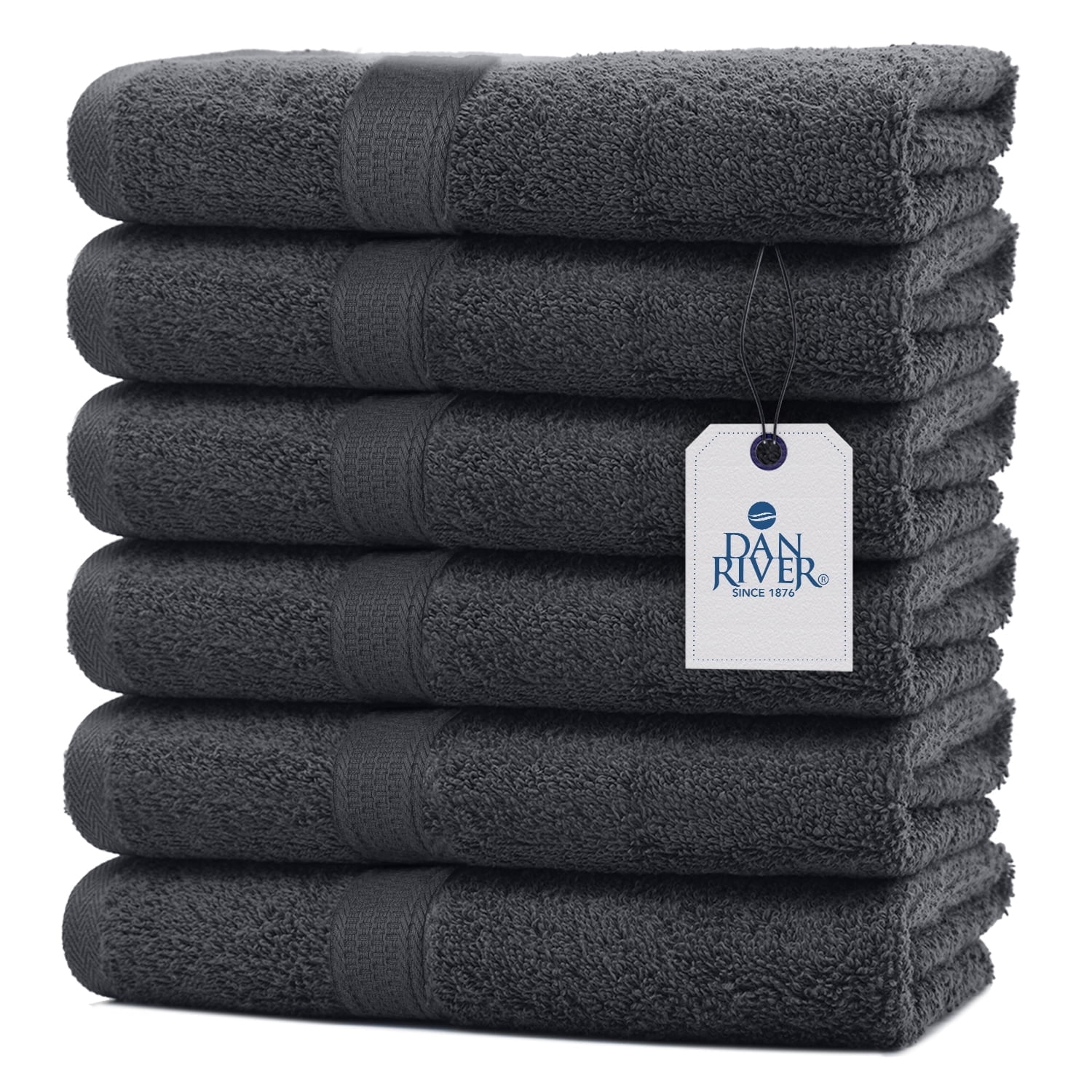 Dan River Hand Towel pack of 6 Quick Dry And Absorbent Cotton Towels for Bathroom - Charcoal 16x28in