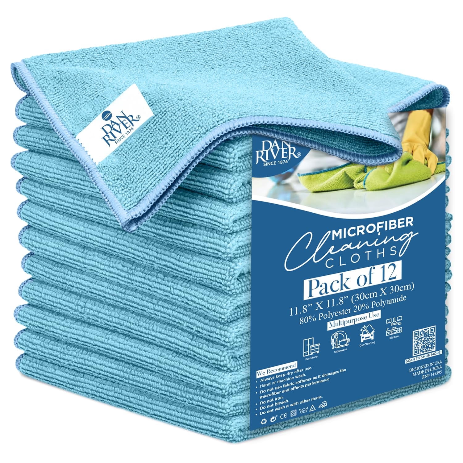 Dan River Microfiber Washcloth Pack of 12, 12x12 inches, Reusable ...
