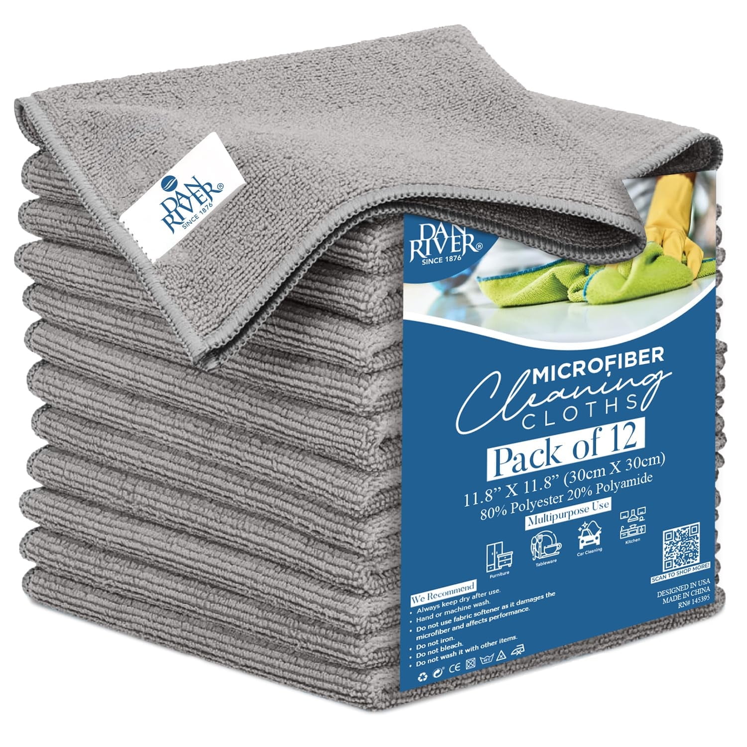 Dan River 12x12in Microfiber Rags for Cleaning, Car Towels & Washcloths ...