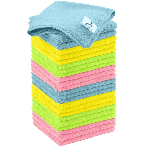Dan River 12x12in Microfiber Rags for Cleaning, Car Towels & Washcloths - Assorted Colors, 24 Pack