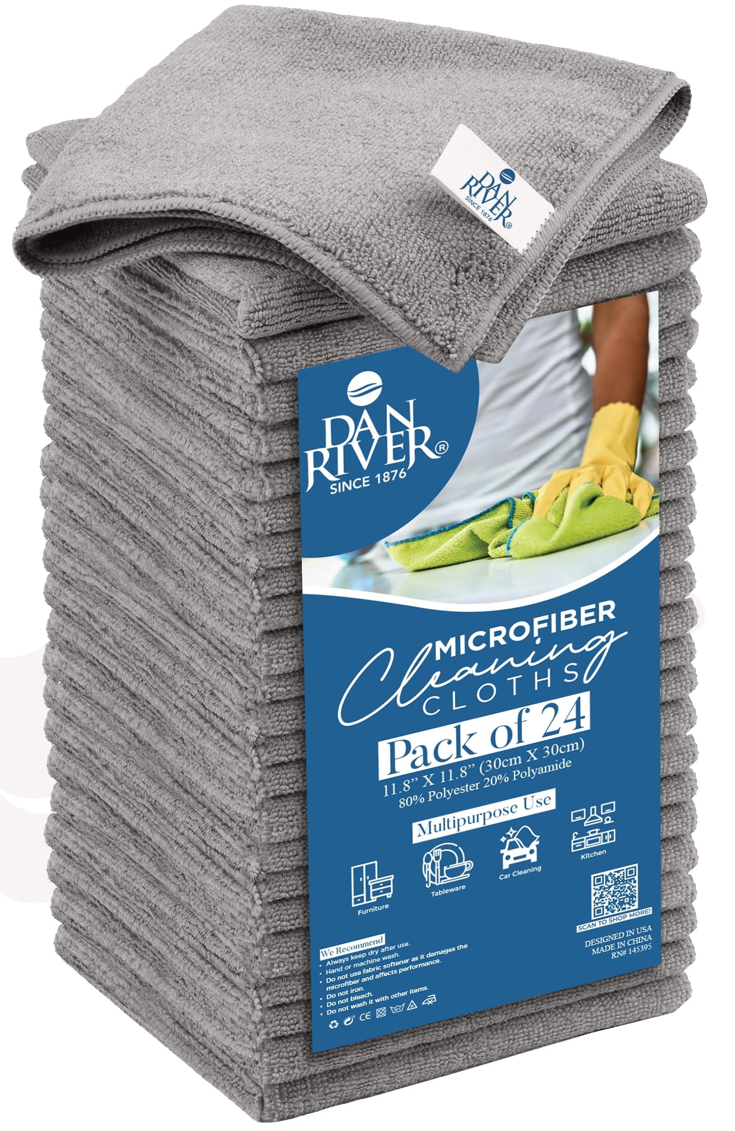 Dan River 12x12in Microfiber Rags for Cleaning, Car Towels & Washcloths ...