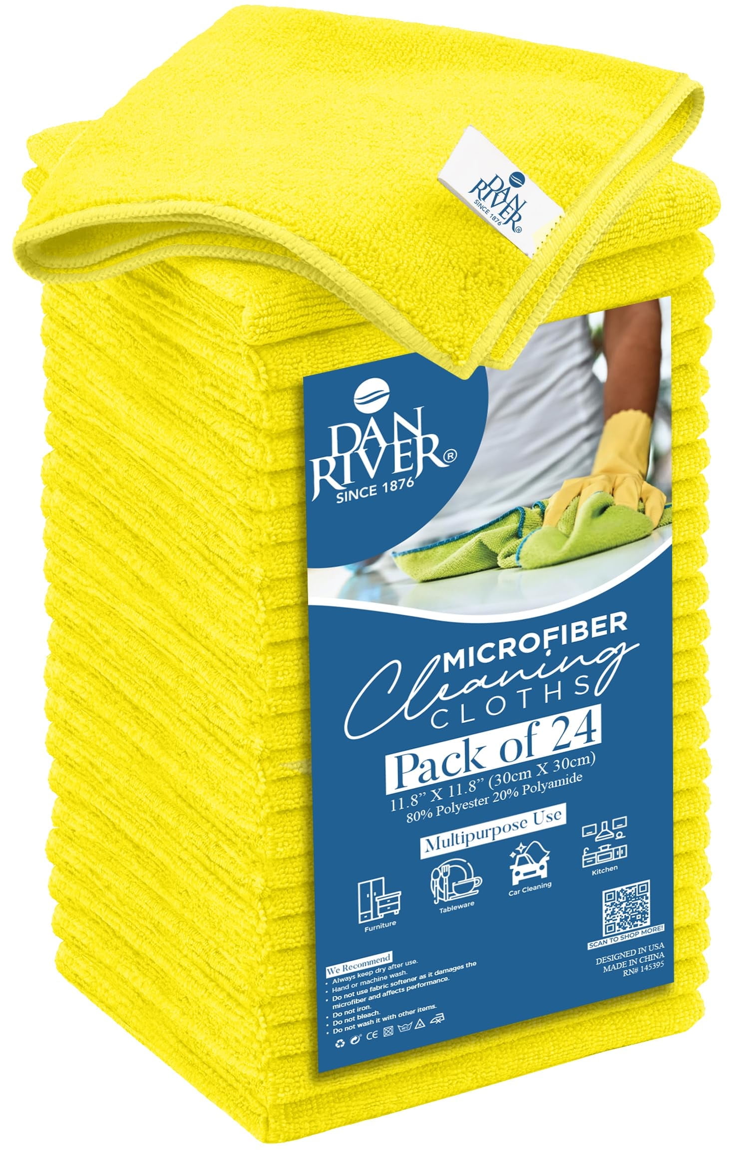 Dan River 12x12in Microfiber Rags for Cleaning, Car Towels & Washcloths ...