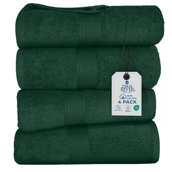 Dan River Bath Towel 4 Pack 27x54 in Ultra Soft Quick Drying Cotton Towel - Hunter Green