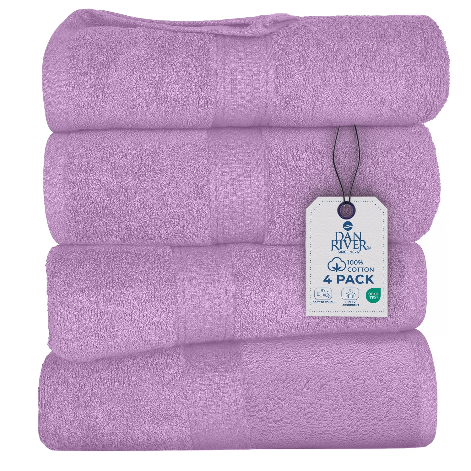 Dan River Bath Towel 4 Pack 27x54 in Ultra Soft Quick Drying Cotton Towel - Lavender