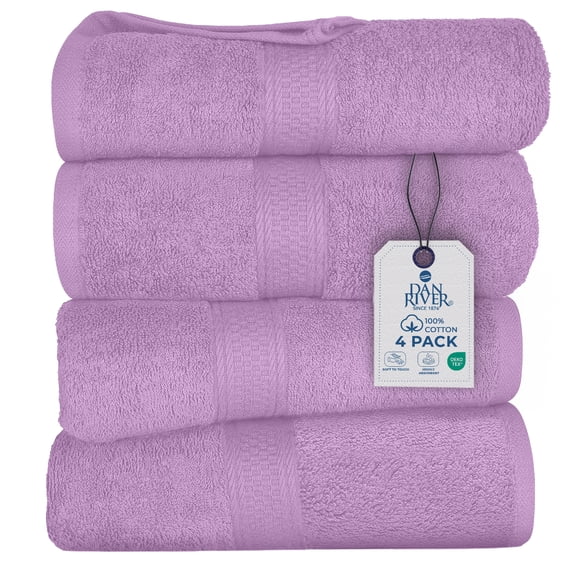 Dan River Bath Towel 4 Pack 27x54 in Ultra Soft Quick Drying Cotton Towel - Lavender