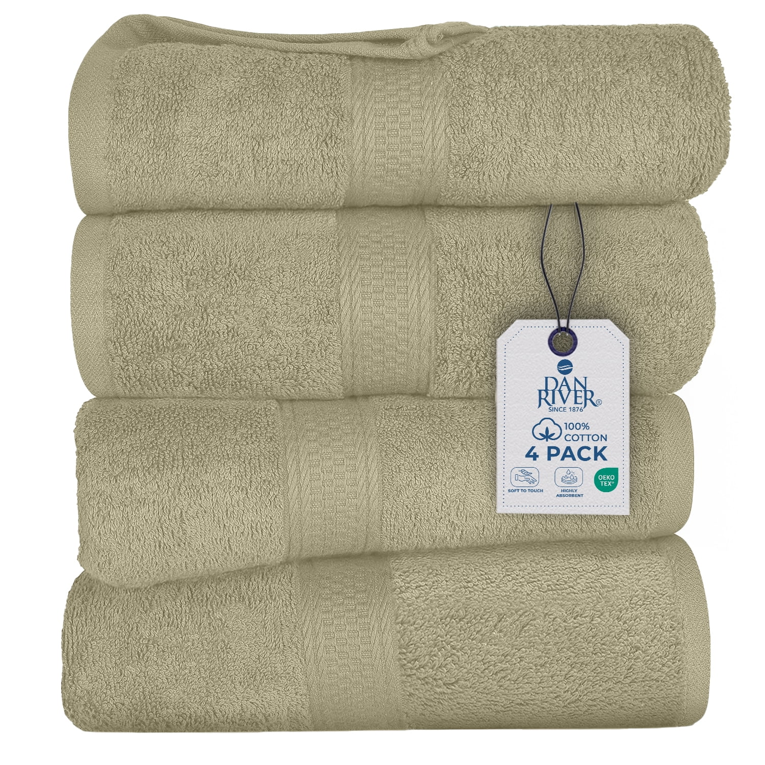 Dan River Bath Towel 4 Pack 27x54 in Ultra Soft Quick Drying Cotton Towel - Beige