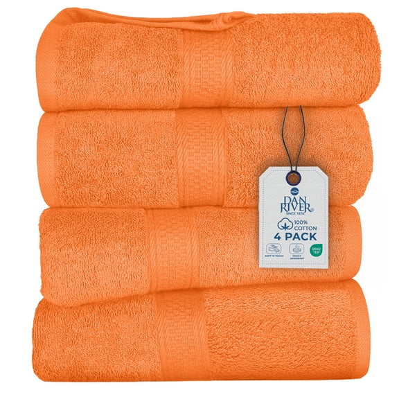 Dan River Bath Towel 4 Pack 27x54 in Ultra Soft Quick Drying Cotton Towel - Orange