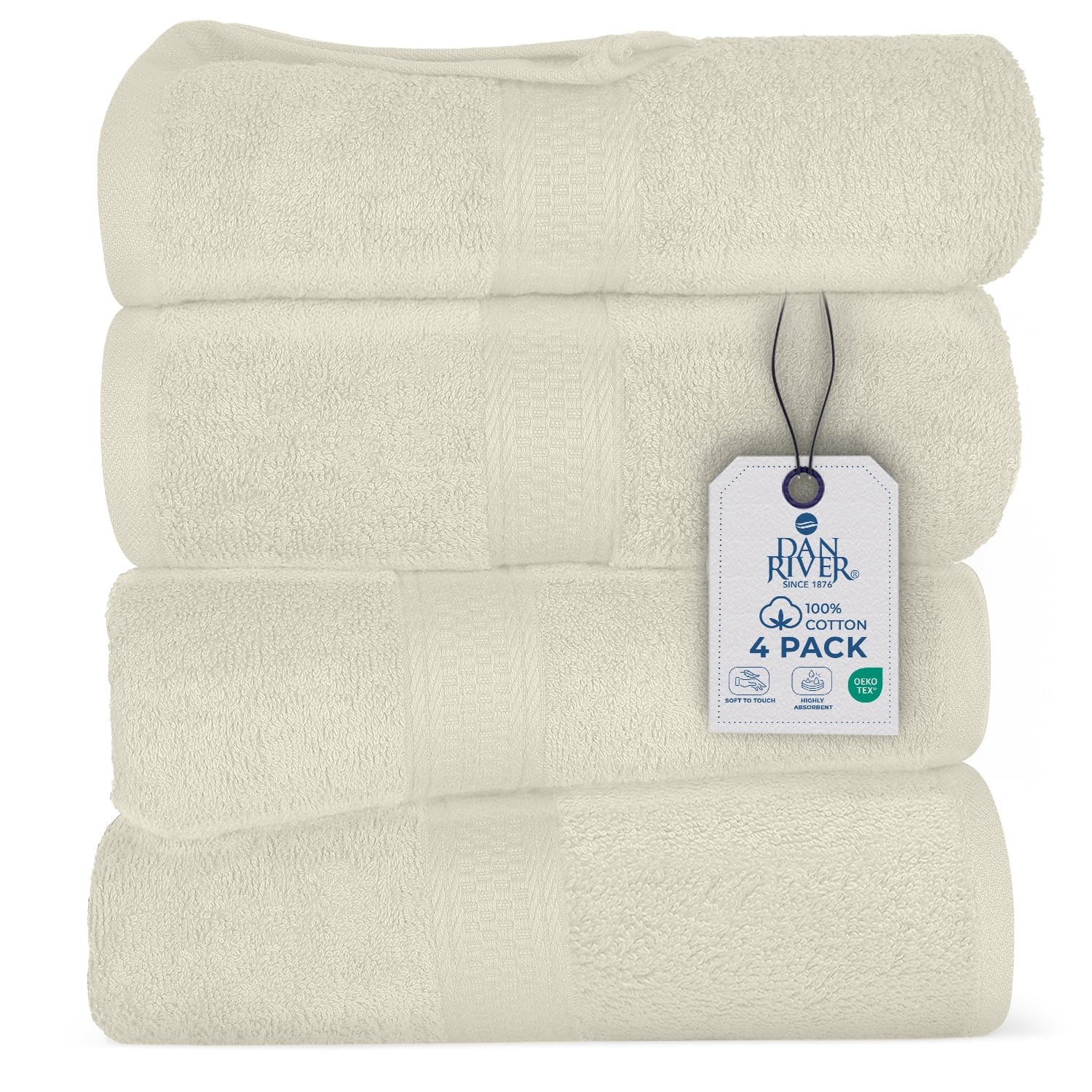 Dan River Bath Towel 4 Pack 27x54 in Ultra Soft Quick Drying Cotton Towel - Ivory