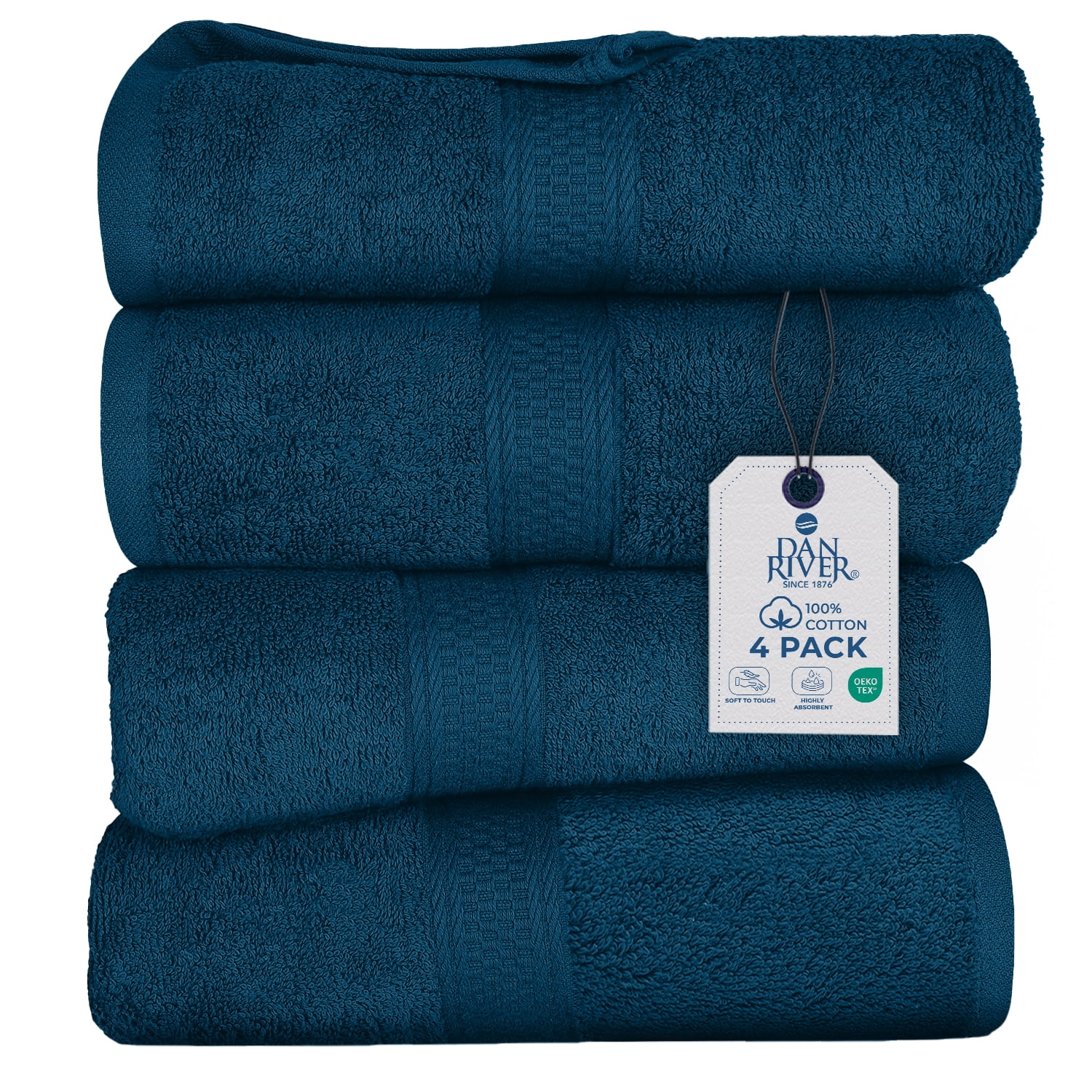 Dan River Bath Towel 4 Pack 27x54 in Ultra Soft Quick Drying Cotton Towel - Blue