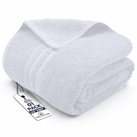 Dan River Bath Sheet 1 pack 40x80 in Soft Absorbent and Quick Dry jumbo Cotton Towel - White