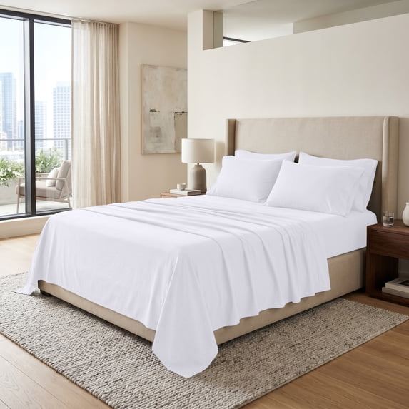 Dan River Bed Sheet Set Queen 4 Piece White Breathable Soft Cotton Jersey Sheets with Deep Pockets, Unisex