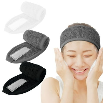Dan River Head Band 3-Pack Wide Adjustable Spa Cotton Terry band for Women & Girls - White/ Black/ Gray, 25X3.5in