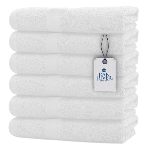 Dan River Hand Towel pack of 6 Quick Dry And Absorbent Cotton Towels for Bathroom - White 16x28in