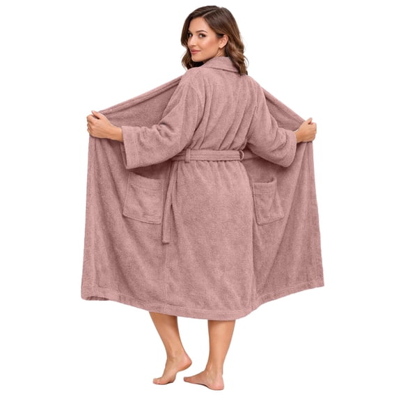 Dan River Bathrobe for Men and Women One Size Lightweight Cotton Terry Cloth Robe - Dusty Rose