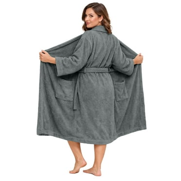 Dan River Bathrobe for Men and Women One Size Lightweight Cotton Terry Cloth Robe - Gray