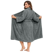 Dan River Bathrobe for Men and Women One Size Lightweight Cotton Terry Cloth Robe - Gray